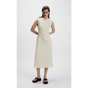 Zara Womens Tweed Sleeveless Midi Textured V neck Dress Size L Simple Minimalist